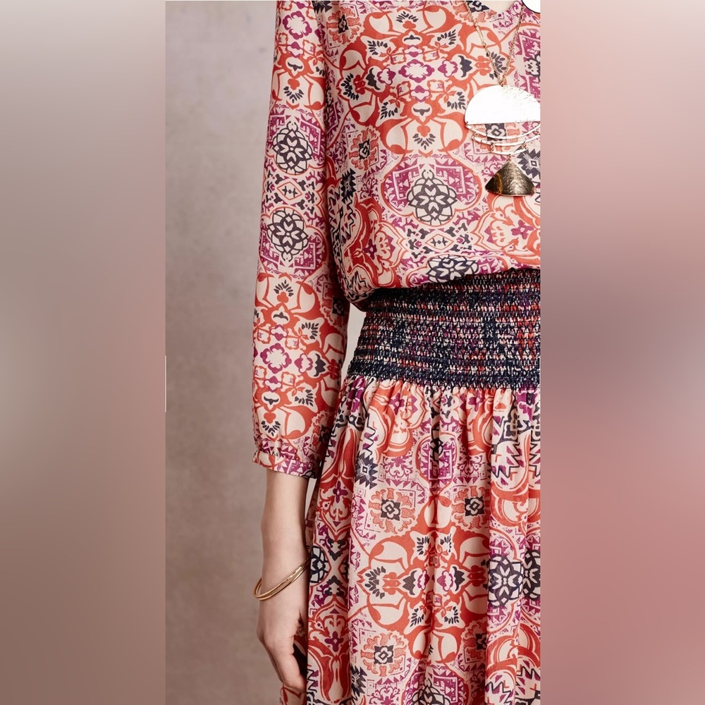 Vanessa Virginia “Day Tripper” Printed Smocked Waist Dress Size S - Picture 3 of 16